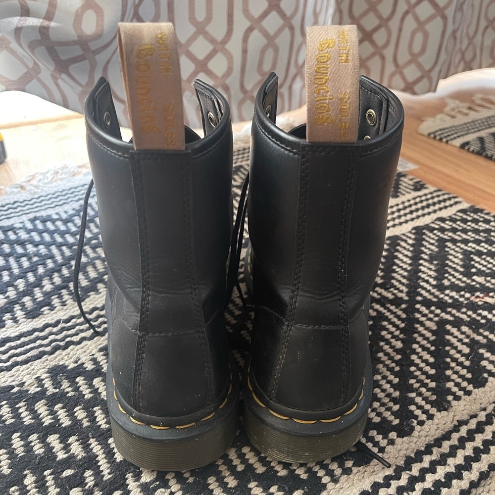 Dr. Martens Black Leather Lace-Up Combat Boots with Yellow Stitching - Picture 5 of 5
